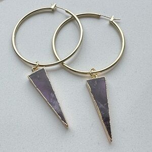 14K GOLD PLATED AMEYTHYST HOOP EARRINGS
